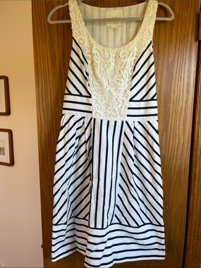 Maeve White & Navy Lace-Front Striped Sundress